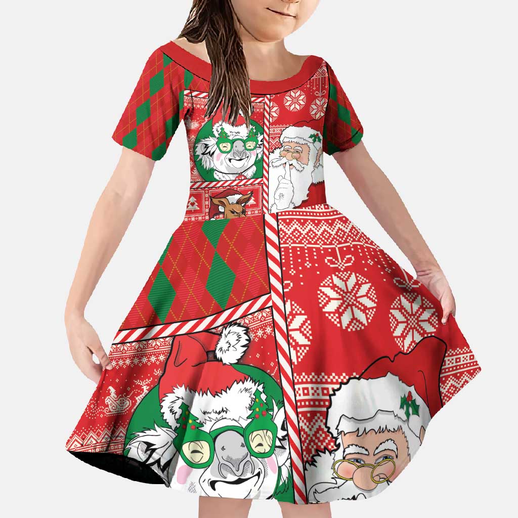Australian Christmas Family Matching Summer Maxi Dress and Hawaiian Shirt - Santa Koala Kangaroo and Holiday Cheer LT03 Daughter's Dress Red - Polynesian Pride