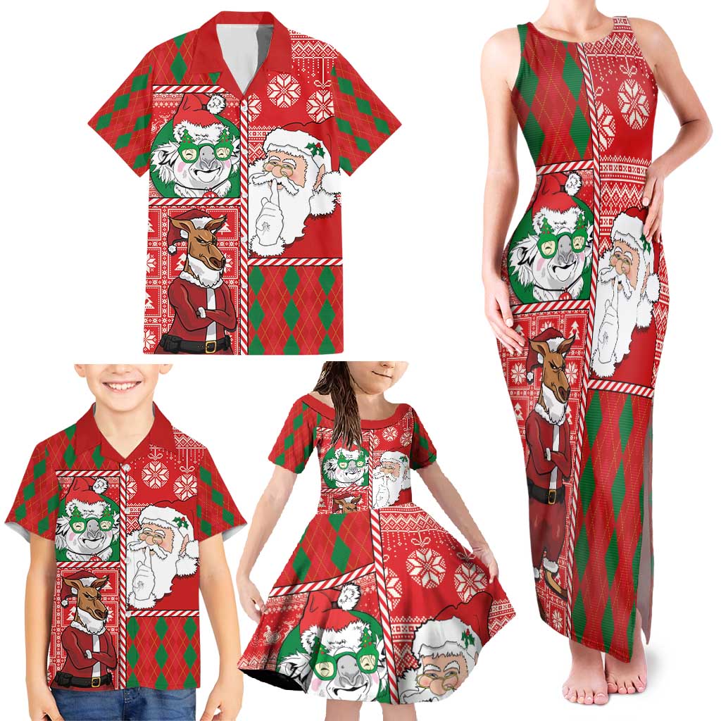 Australian Christmas Family Matching Tank Maxi Dress and Hawaiian Shirt - Santa Koala Kangaroo and Holiday Cheer LT03 - Polynesian Pride