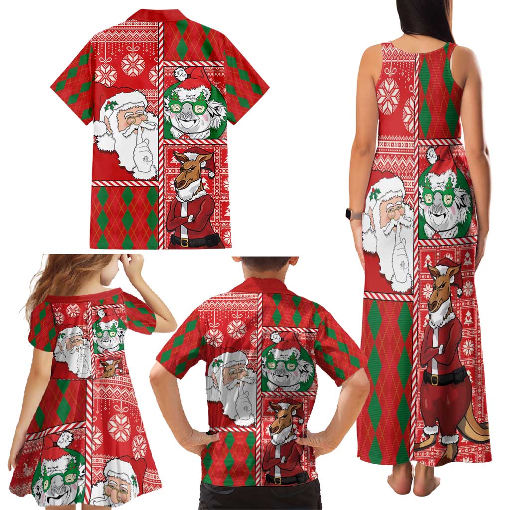 Australian Christmas Family Matching Tank Maxi Dress and Hawaiian Shirt - Santa Koala Kangaroo and Holiday Cheer LT03 - Polynesian Pride
