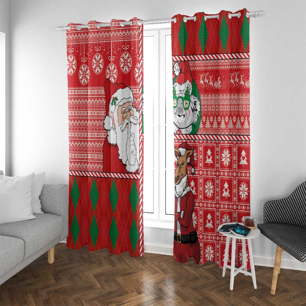 Australian Christmas Window Curtain - Santa Koala Kangaroo and Holiday Cheer LT03 With Grommets Red - Polynesian Pride