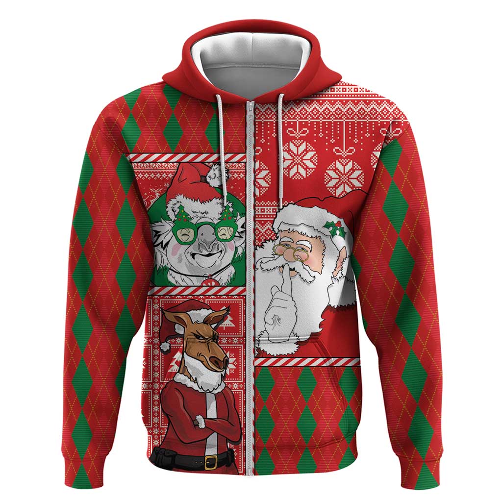 Australian Christmas Zip Hoodie - Santa Koala Kangaroo and Holiday Cheer LT03 Zip Hoodie Red - Polynesian Pride