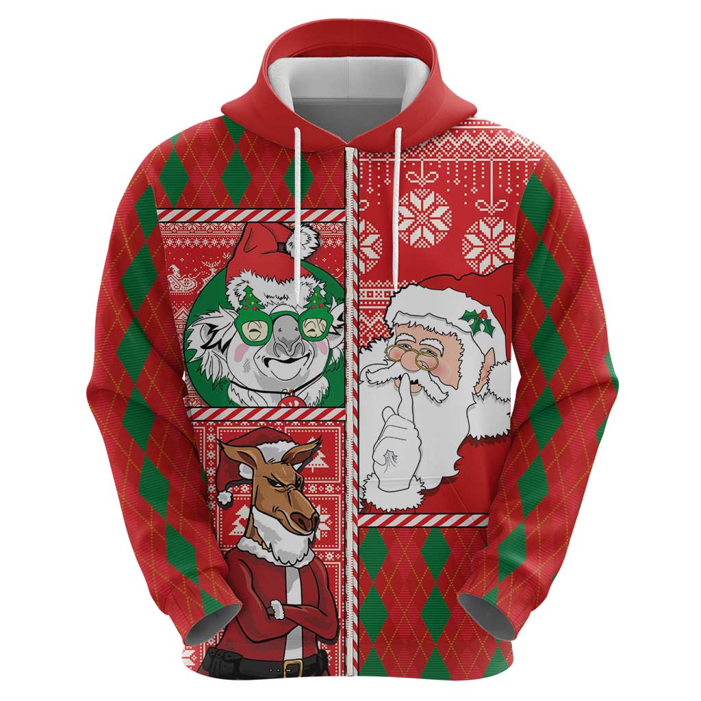 Australian Christmas Zip Hoodie - Santa Koala Kangaroo and Holiday Cheer LT03 - Polynesian Pride