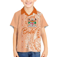 Bula Fiji Family Matching Puletasi Dress and Hawaiian Shirt Tropical Flower and Tapa Pattern Peach Fuzz Color LT03 Son's Shirt Peach Fuzz - Polynesian Pride