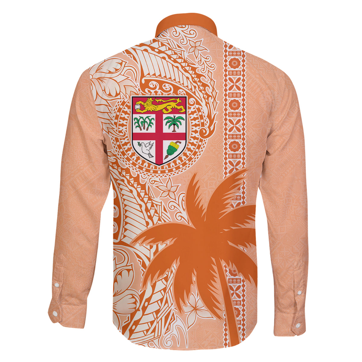 Bula Fiji Family Matching Tank Maxi Dress and Hawaiian Shirt Tropical Flower and Tapa Pattern Peach Fuzz Color LT03 - Polynesian Pride