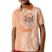 Bula Fiji Kid Polo Shirt Tropical Flower and Tapa Pattern Peach Fuzz Color LT03 Kid Peach Fuzz - Polynesian Pride