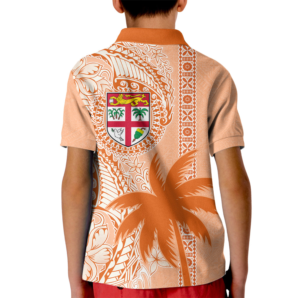 Bula Fiji Kid Polo Shirt Tropical Flower and Tapa Pattern Peach Fuzz Color LT03 - Polynesian Pride