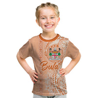 Bula Fiji Kid T Shirt Tropical Flower and Tapa Pattern Peach Fuzz Color LT03 Peach Fuzz - Polynesian Pride