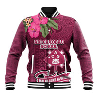 Fiji Adi Cakobau School Baseball Jacket Tropical Flower and Tapa Pattern LT03 Unisex Pink - Polynesian Pride