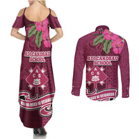 Fiji Adi Cakobau School Couples Matching Summer Maxi Dress and Long Sleeve Button Shirt Tropical Flower and Tapa Pattern LT03 - Polynesian Pride