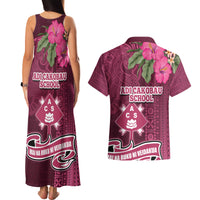Fiji Adi Cakobau School Couples Matching Tank Maxi Dress and Hawaiian Shirt Tropical Flower and Tapa Pattern LT03 - Polynesian Pride