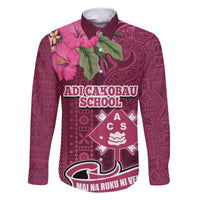 Fiji Adi Cakobau School Family Matching Tank Maxi Dress and Hawaiian Shirt Tropical Flower and Tapa Pattern LT03 Dad's Shirt - Long Sleeve Pink - Polynesian Pride