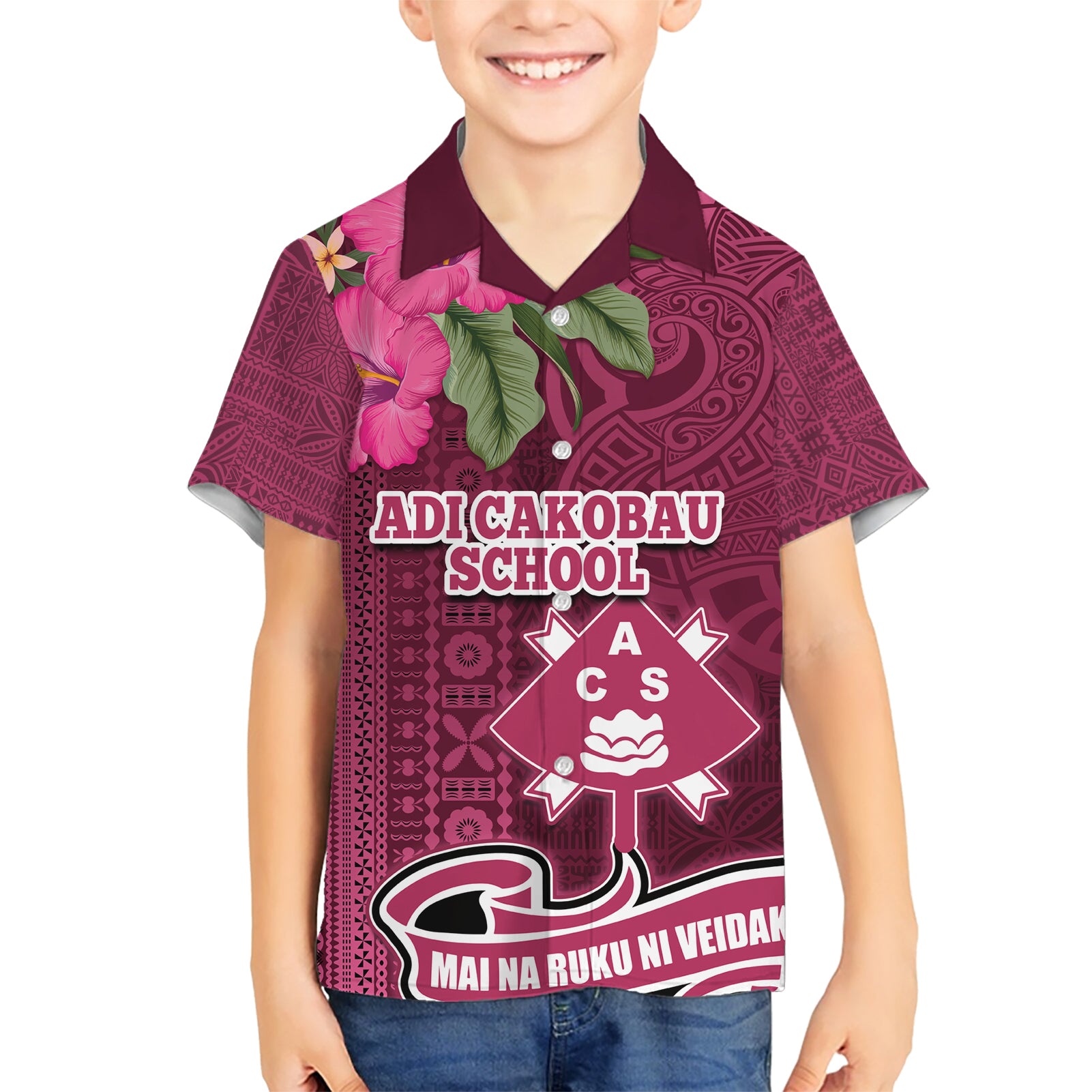 Fiji Adi Cakobau School Kid Hawaiian Shirt Tropical Flower and Tapa Pattern LT03 Kid Pink - Polynesian Pride