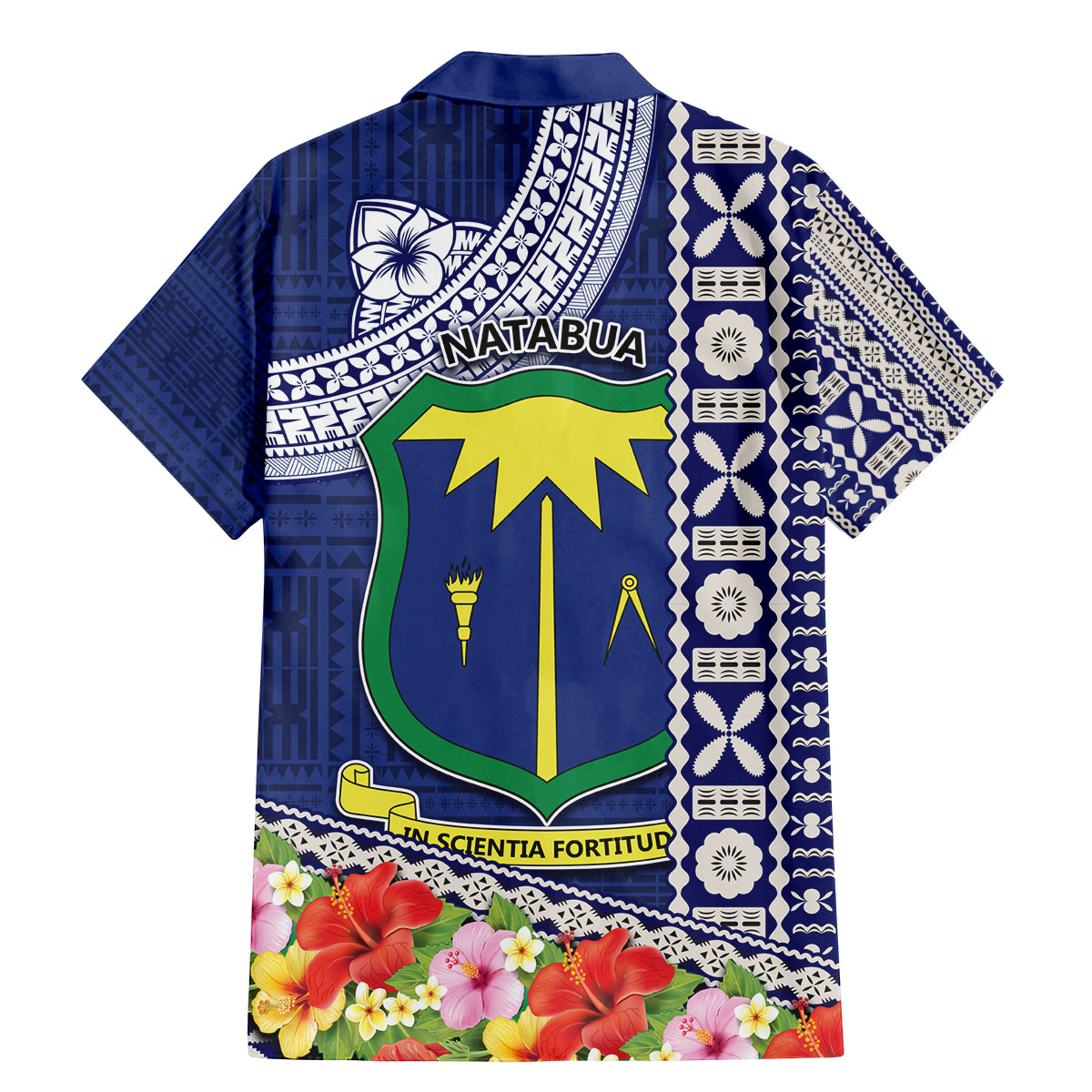 Fiji Natabua High School Family Matching Mermaid Dress and Hawaiian Shirt Tropical Flower and Tapa Pattern Blue Style LT03 - Polynesian Pride