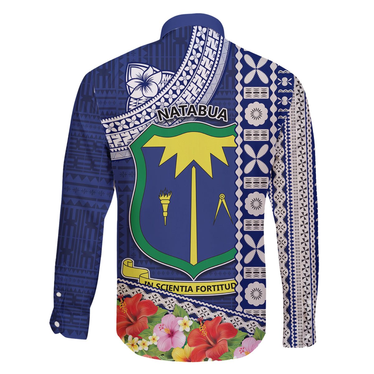 Fiji Natabua High School Family Matching Tank Maxi Dress and Hawaiian Shirt Tropical Flower and Tapa Pattern Blue Style LT03 - Polynesian Pride