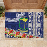 Fiji Natabua High School Rubber Doormat Tropical Flower and Tapa Pattern Blue Style LT03 - Polynesian Pride