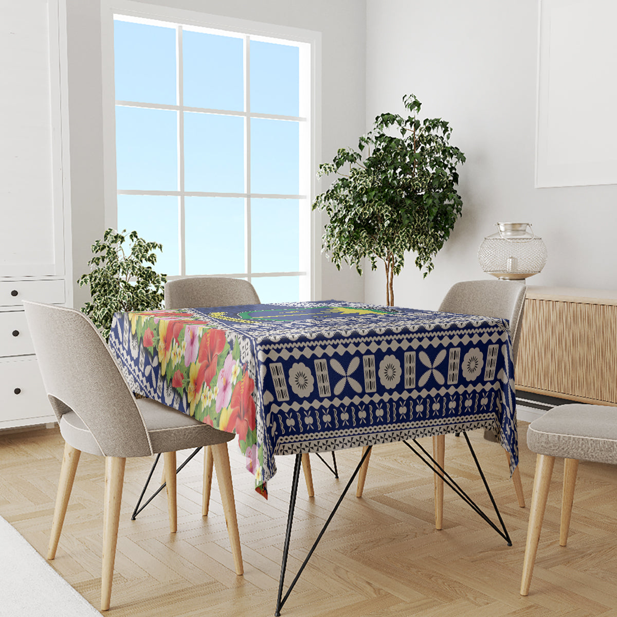 Fiji Natabua High School Tablecloth Tropical Flower and Tapa Pattern Blue Style LT03 - Polynesian Pride