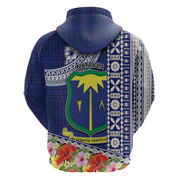 Fiji Natabua High School Zip Hoodie Tropical Flower and Tapa Pattern Blue Style LT03 - Polynesian Pride