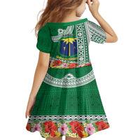 Fiji Natabua High School Kid Short Sleeve Dress Tropical Flower and Tapa Pattern Green Style LT03 - Polynesian Pride