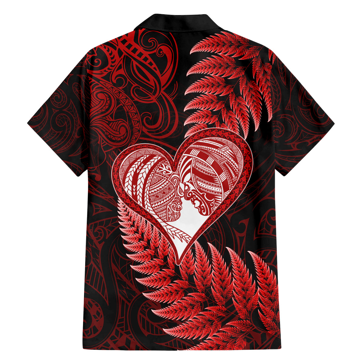 New Zealand Valentine Day Family Matching Long Sleeve Bodycon Dress and Hawaiian Shirt Aotearoa Warrior and Woman Love Story Silver Fern Koru Red Style LT03 - Polynesian Pride