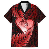 New Zealand Valentine Day Family Matching Puletasi and Hawaiian Shirt Aotearoa Warrior and Woman Love Story Silver Fern Koru Red Style LT03 Dad's Shirt - Short Sleeve Red - Polynesian Pride