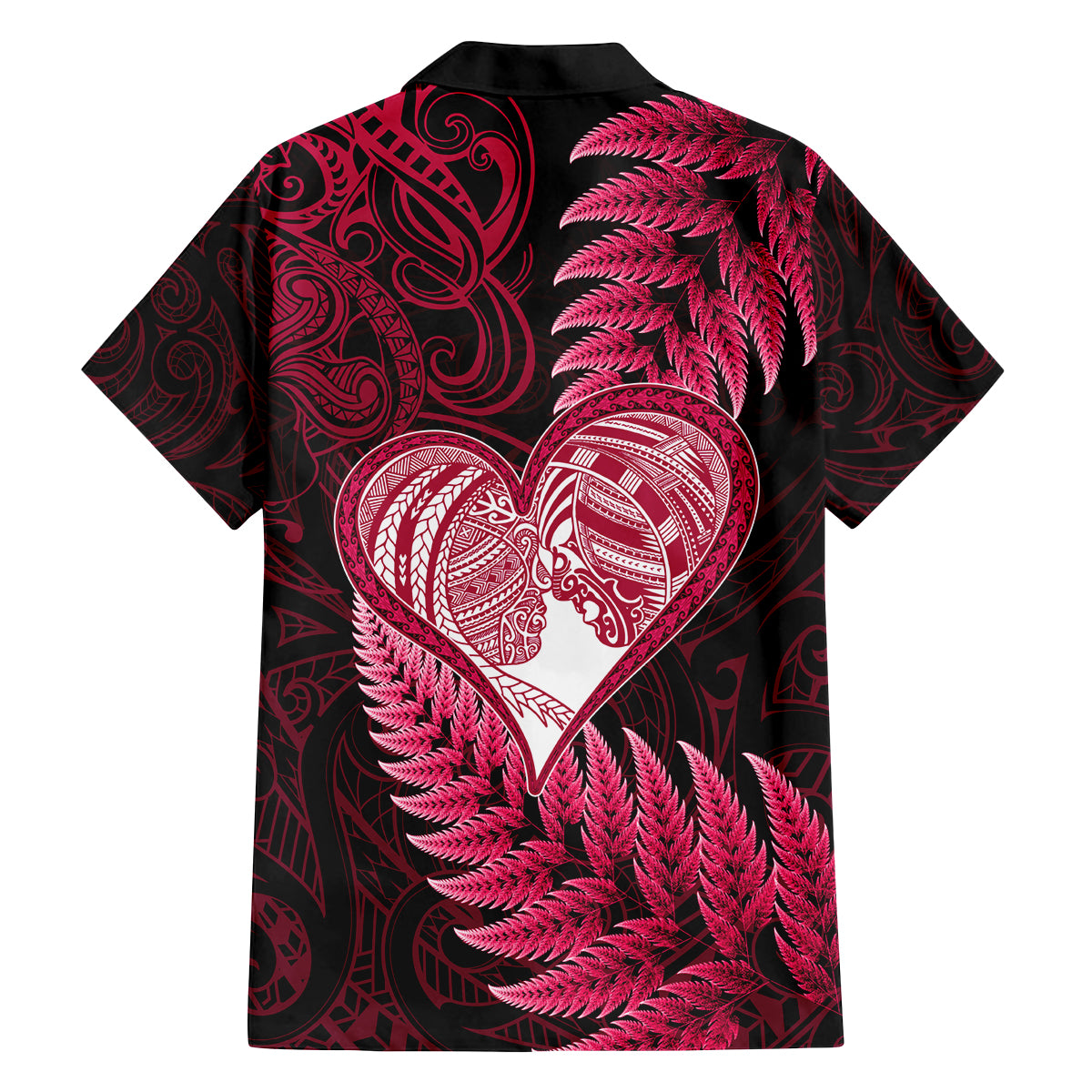 New Zealand Valentine Day Family Matching Off Shoulder Maxi Dress and Hawaiian Shirt Aotearoa Warrior Love Story Silver Fern Koru Pink Style LT03 - Polynesian Pride