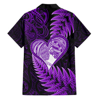 New Zealand Valentine Day Family Matching Off Shoulder Maxi Dress and Hawaiian Shirt Aotearoa Warrior Love Story Silver Fern Koru Purple Style LT03 - Polynesian Pride