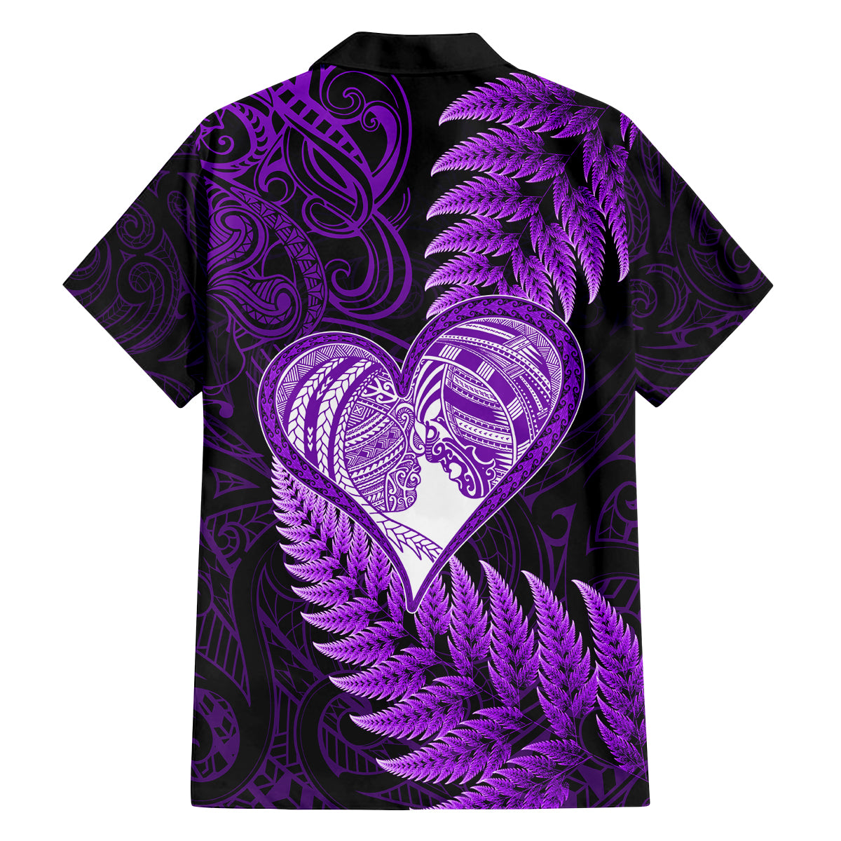 New Zealand Valentine Day Family Matching Puletasi and Hawaiian Shirt Aotearoa Warrior Love Story Silver Fern Koru Purple Style LT03 - Polynesian Pride