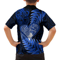 New Zealand Valentine Day Family Matching Off Shoulder Short Dress and Hawaiian Shirt Aotearoa Warrior Love Story Silver Fern Koru Blue Style LT03 - Polynesian Pride