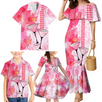 Hawaiian Cocktail Valentine Day Family Matching Mermaid Dress and Hawaiian Shirt Hibiscus Kakau Pattern Pink Version LT03 - Polynesian Pride