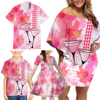 Hawaiian Cocktail Valentine Day Family Matching Off Shoulder Short Dress and Hawaiian Shirt Hibiscus Kakau Pattern Pink Version LT03 - Polynesian Pride