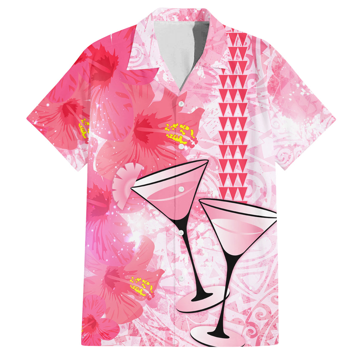 Hawaiian Cocktail Valentine Day Family Matching Tank Maxi Dress and Hawaiian Shirt Hibiscus Kakau Pattern Pink Version LT03 Dad's Shirt - Short Sleeve Pink - Polynesian Pride
