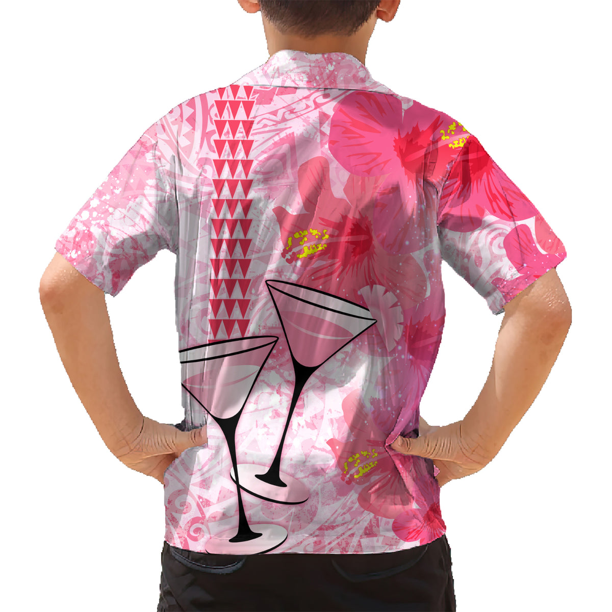 Hawaiian Cocktail Valentine Day Kid Hawaiian Shirt Hibiscus Kakau Pattern Pink Version LT03 - Polynesian Pride