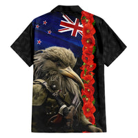 New Zealand Kiwi Soldier ANZAC Family Matching Short Sleeve Bodycon Dress and Hawaiian Shirt Red Poppy Flower and Silver Fern Pattern LT03 - Polynesian Pride