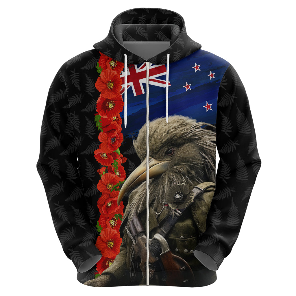 New Zealand Kiwi Soldier ANZAC Hoodie Red Poppy Flower and Silver Fern Pattern LT03 - Polynesian Pride