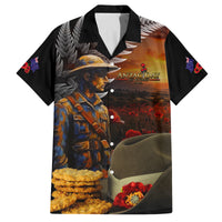 Slouch Hat and Biscuits ANZAC Family Matching Off Shoulder Short Dress and Hawaiian Shirt with Soldier Silver Fern LT03 Dad's Shirt - Short Sleeve Black - Polynesian Pride