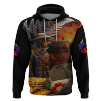 Slouch Hat and Biscuits ANZAC Zip Hoodie with Soldier Silver Fern LT03 Pullover Hoodie Black - Polynesian Pride