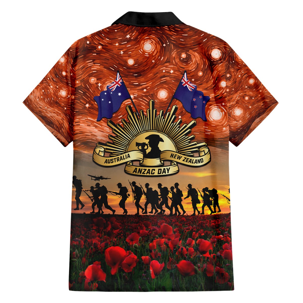 The Rising Sun Badge ANZAC Hawaiian Shirt Last Post Field of Poppy Starry Night Style LT03 - Polynesian Pride
