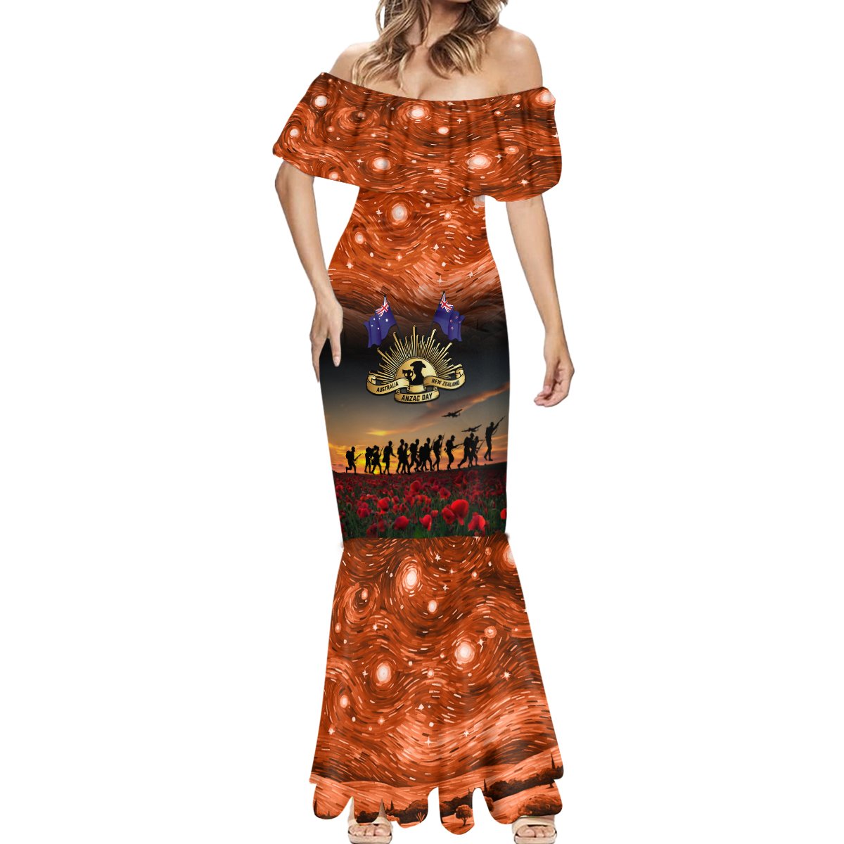 The Rising Sun Badge ANZAC Mermaid Dress Last Post Field of Poppy Starry Night Style LT03 - Polynesian Pride