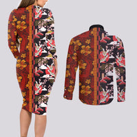 Japanese Culture Hawaii Style Couples Matching Long Sleeve Bodycon Dress and Long Sleeve Button Shirt Hawaiian Tribal and Japanese Pattern Together Culture LT03 - Polynesian Pride