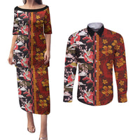 Pan-Pacific Festival Couples Matching Puletasi and Long Sleeve Button Shirt Hawaiian Tribal and Japanese Pattern Together Culture