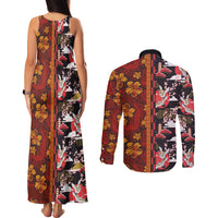 Japanese Culture Hawaii Style Couples Matching Tank Maxi Dress and Long Sleeve Button Shirt Hawaiian Tribal and Japanese Pattern Together Culture LT03 - Polynesian Pride