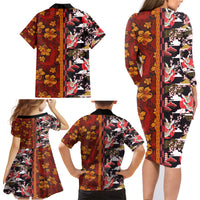 Japanese Culture Hawaii Style Family Matching Long Sleeve Bodycon Dress and Hawaiian Shirt Hawaiian Tribal and Japanese Pattern Together Culture LT03 - Polynesian Pride