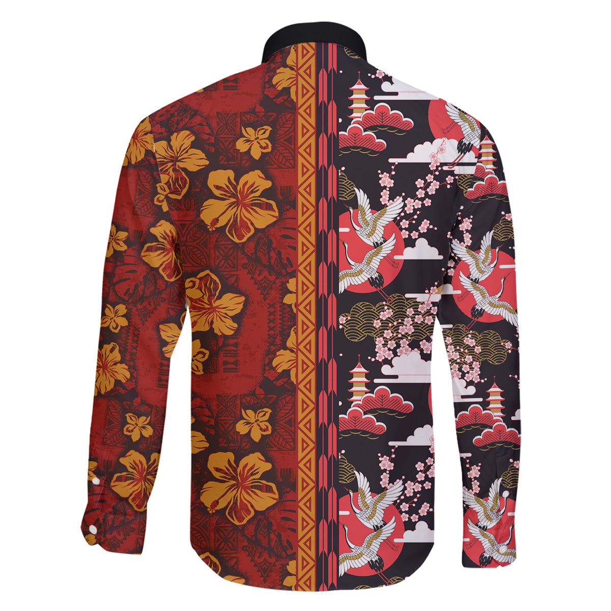 Japanese Culture Hawaii Style Family Matching Long Sleeve Bodycon Dress and Hawaiian Shirt Hawaiian Tribal and Japanese Pattern Together Culture LT03 - Polynesian Pride