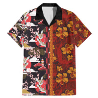 Japanese Culture Hawaii Style Family Matching Mermaid Dress and Hawaiian Shirt Hawaiian Tribal and Japanese Pattern Together Culture LT03 Dad's Shirt - Short Sleeve Red - Polynesian Pride
