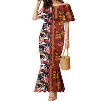 Japanese Culture Hawaii Style Family Matching Mermaid Dress and Hawaiian Shirt Hawaiian Tribal and Japanese Pattern Together Culture LT03 Mom's Dress Red - Polynesian Pride