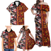 Japanese Culture Hawaii Style Family Matching Off Shoulder Maxi Dress and Hawaiian Shirt Hawaiian Tribal and Japanese Pattern Together Culture LT03 - Polynesian Pride