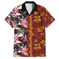 Japanese Culture Hawaii Style Family Matching Off Shoulder Maxi Dress and Hawaiian Shirt Hawaiian Tribal and Japanese Pattern Together Culture LT03 Dad's Shirt - Short Sleeve Red - Polynesian Pride