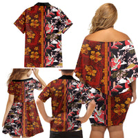 Japanese Culture Hawaii Style Family Matching Off Shoulder Short Dress and Hawaiian Shirt Hawaiian Tribal and Japanese Pattern Together Culture LT03 - Polynesian Pride