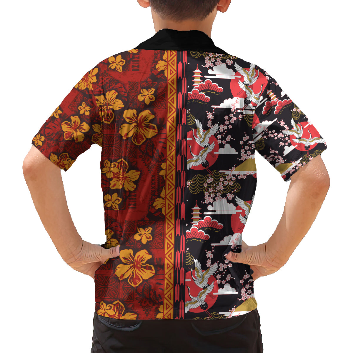 Japanese Culture Hawaii Style Family Matching Puletasi and Hawaiian Shirt Hawaiian Tribal and Japanese Pattern Together Culture LT03 - Polynesian Pride
