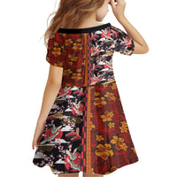 Japanese Culture Hawaii Style Family Matching Short Sleeve Bodycon Dress and Hawaiian Shirt Hawaiian Tribal and Japanese Pattern Together Culture LT03 - Polynesian Pride